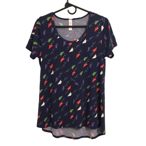 Lularoe Paper Airplane Print Wide Neck Short Sleeve Shirt - Picture 1 of 4